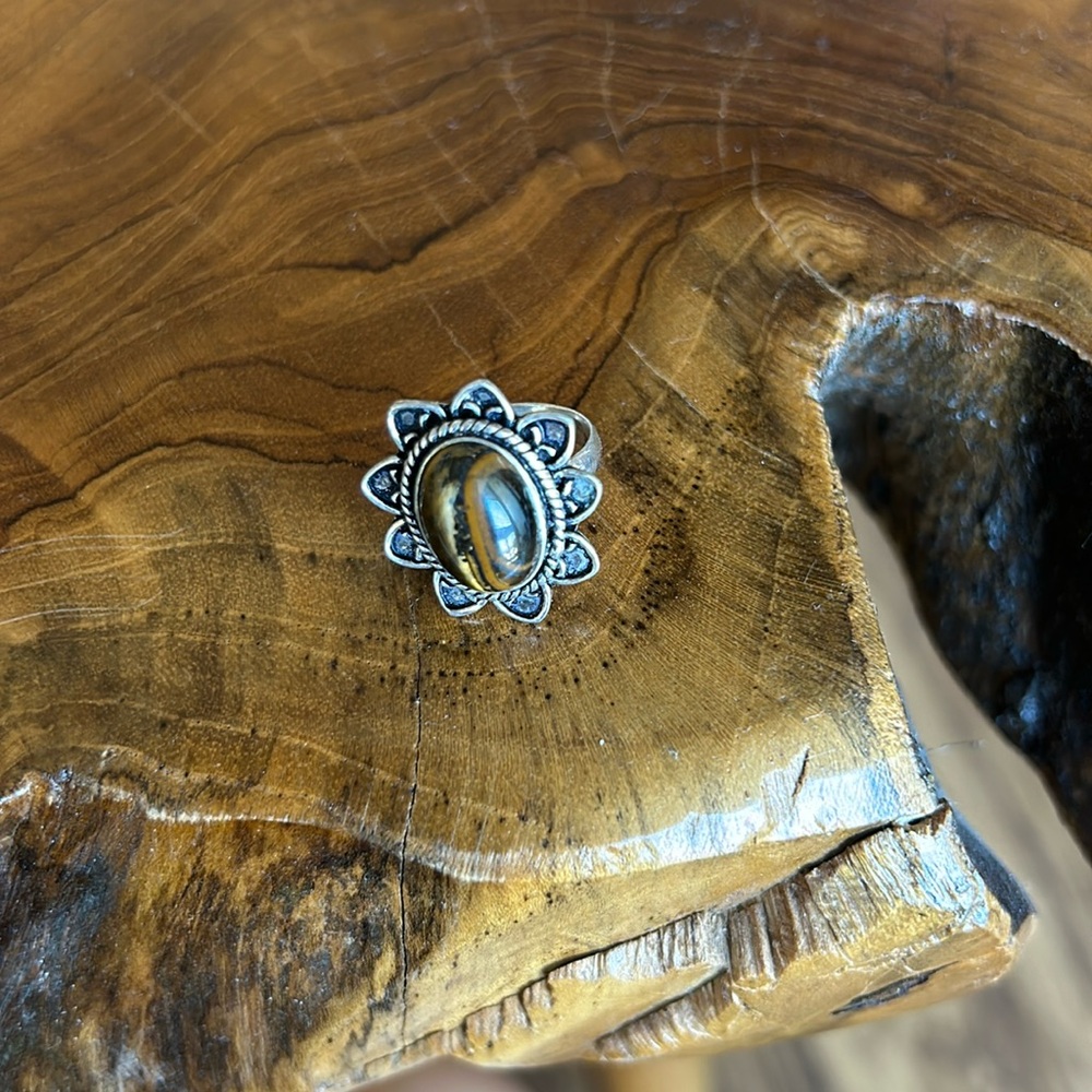Genuine Tigers Eye Sterling Silver Ring